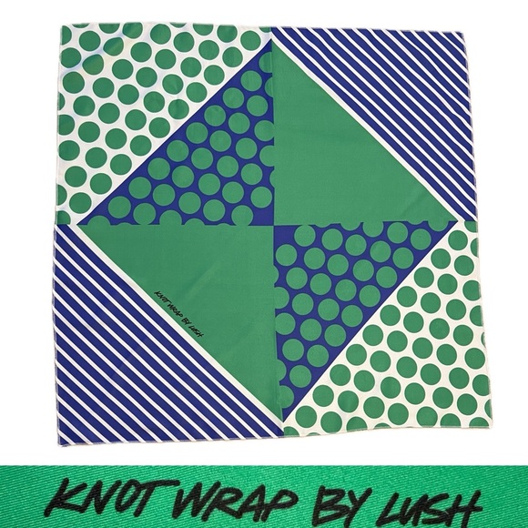 Knot Wrap by Lush | Geometric Polka Dots & Stripes Pattern Green/Navy Blue/White - Picture 2 of 12